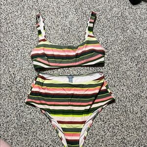 aerie Striped Bikini Set in Olive, Pink & Yellow